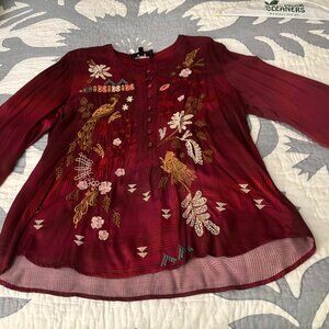 Johnny Was Burgundy Embroidered Top
